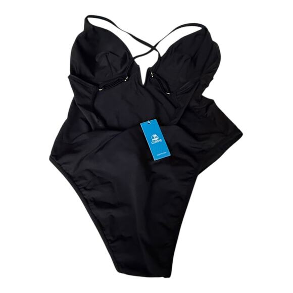 NEW Cupshe SWIMSUIT Women's LG Deep V-Wire Cross Back Cheeky One Piece Swimsuit - Picture 5 of 13